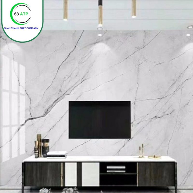 Ốp tường vân đá nơi để tivi