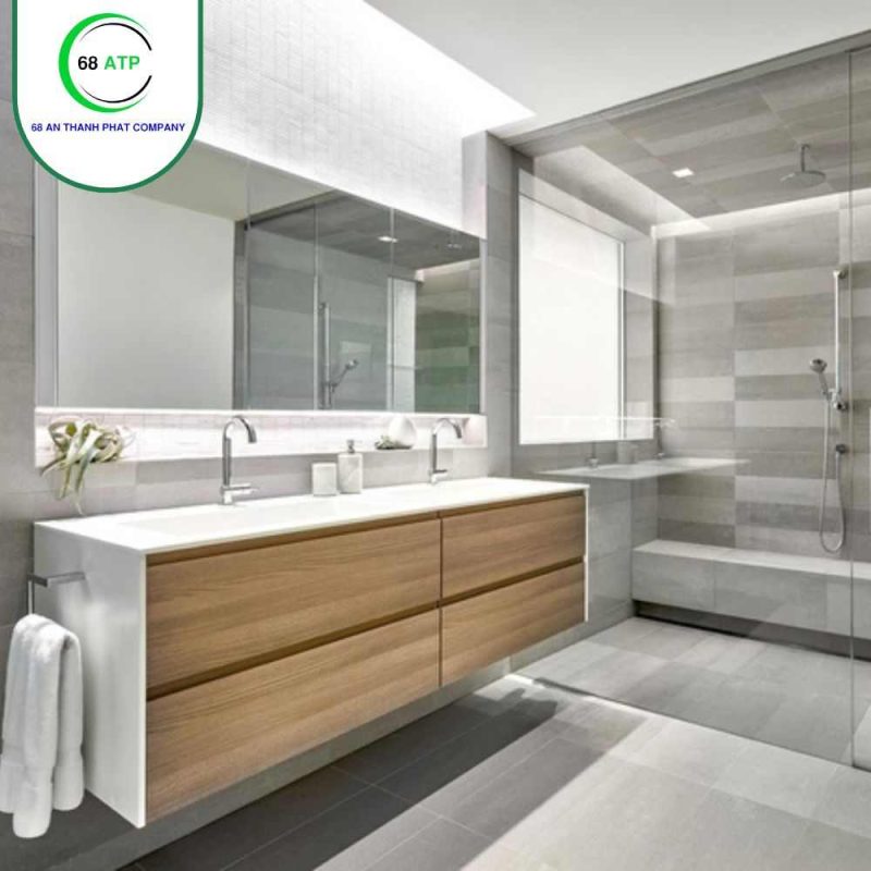 Tấm ván nhựa giả gỗ làm tủ lavabo